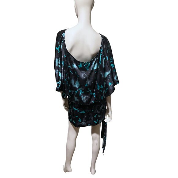 Y2K Express Silk Micro Mini Dress L Dolman Belt Stretch Grunge Glam Whimsygoth - Picture 7 of 13